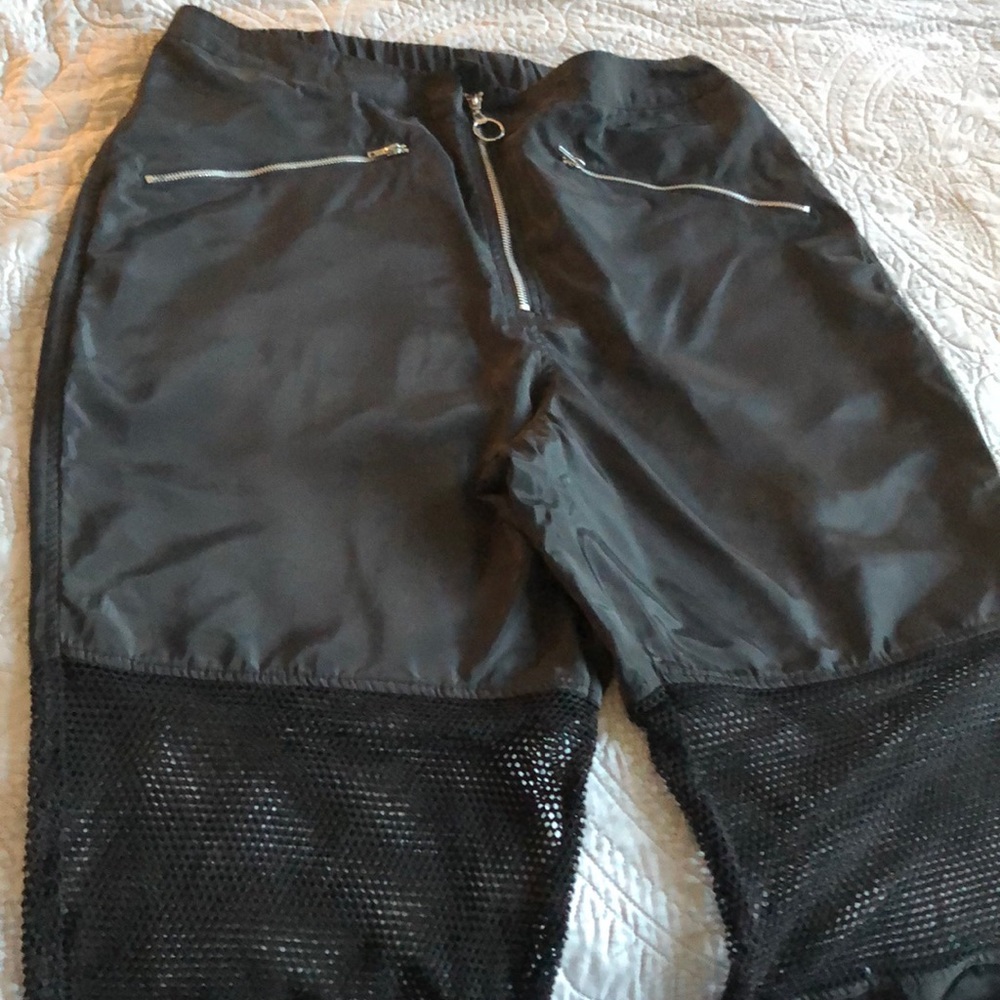 Black Silk Dressy Joggers with Fishnet @ the Need